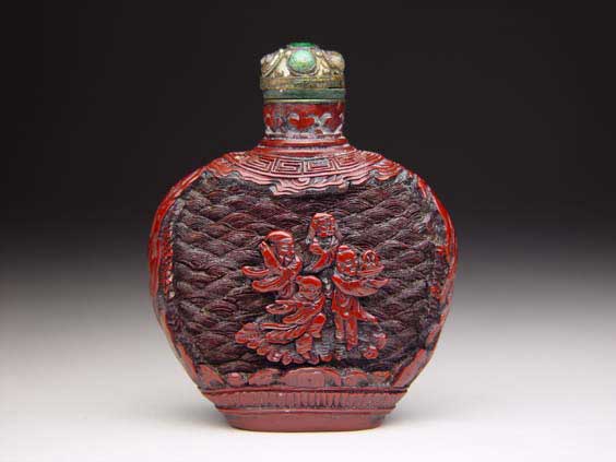 Appraisal: ANTIQUE LACQUER SNUFF BOTTLE Antique carved cinnabar lacquer snuff bottle