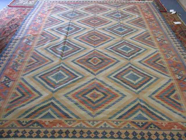 Appraisal: Kelim Turkish Handmade Rug tribalgeometric designs flat weave ' ''