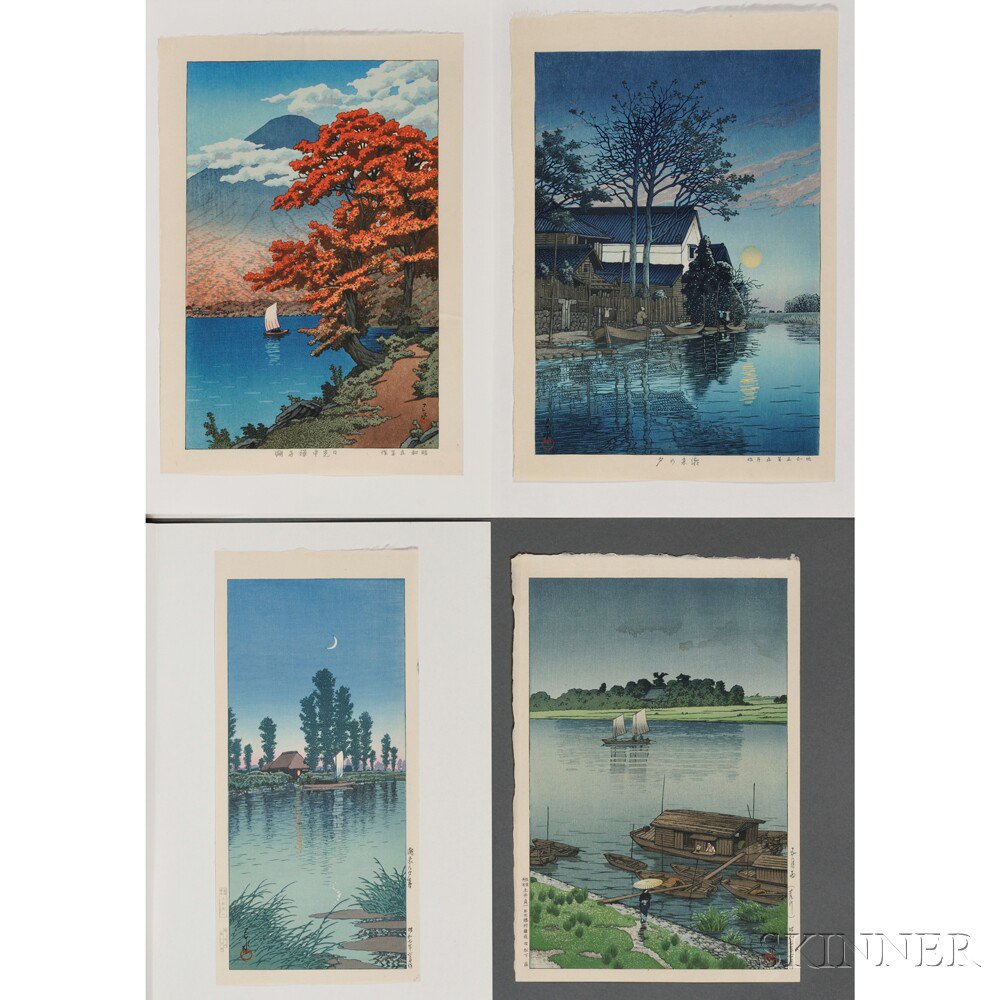 Appraisal: Kawase Hasui - Four Color Woodblocks Japan Twilight at Itako