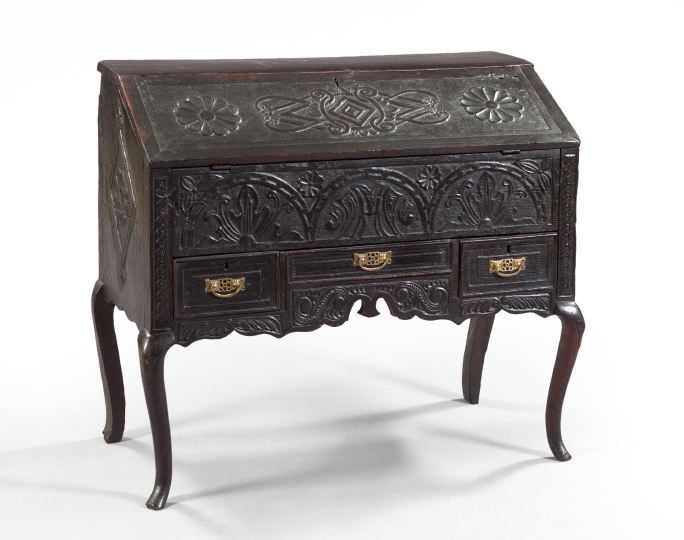 Appraisal: Continental Provincial Ebonized Oak Bureau th century the slant front