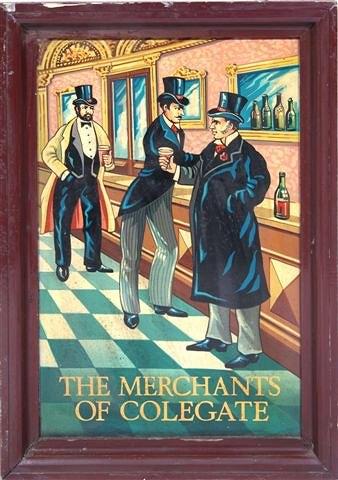 Appraisal: A HANGING PUBLIC HOUSE SIGN depicting three Edwardian gentlemen in