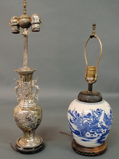 Appraisal: Chinese blue and white ginger jar converted to a lamp