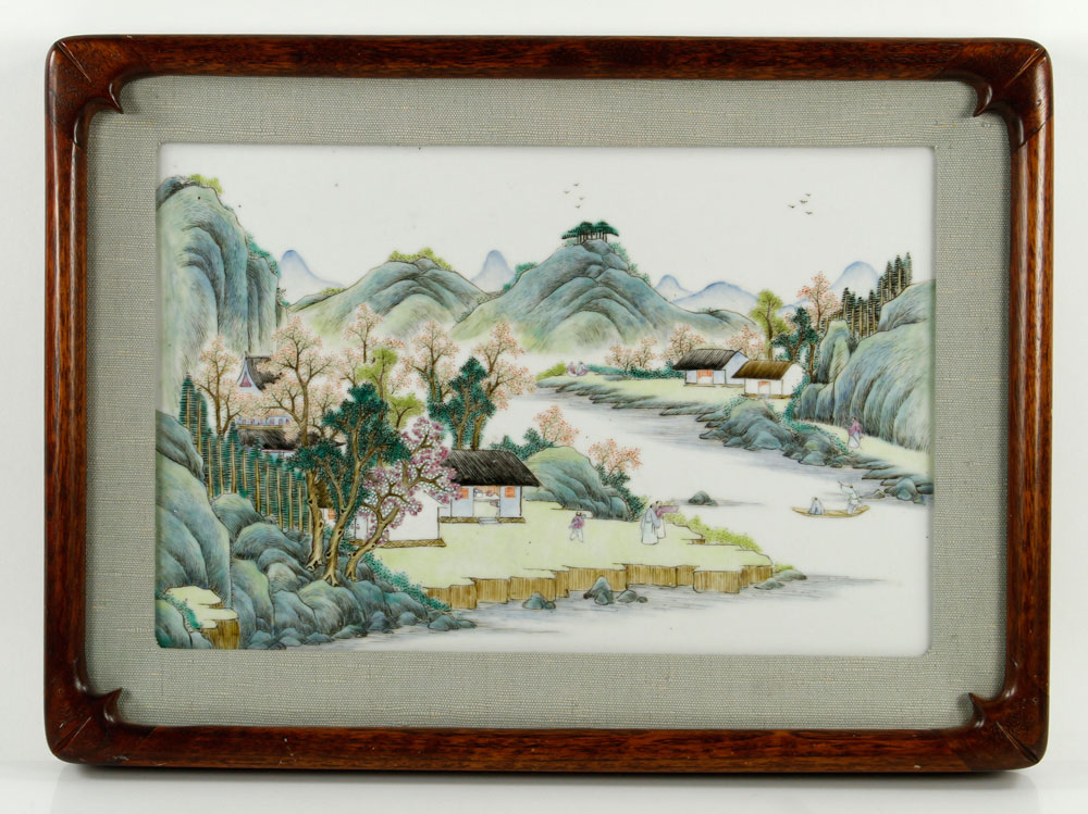 Appraisal: - Chinese Porcelain Plaque Plaque China porcelain with mountain landscape