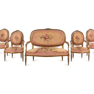 Appraisal: A Louis XVI Style Giltwood Parlor Suite th Century comprising