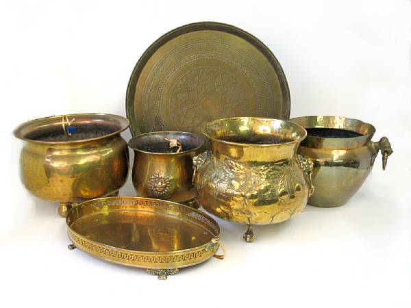 Appraisal: Four brass jardini res and two trays th th century