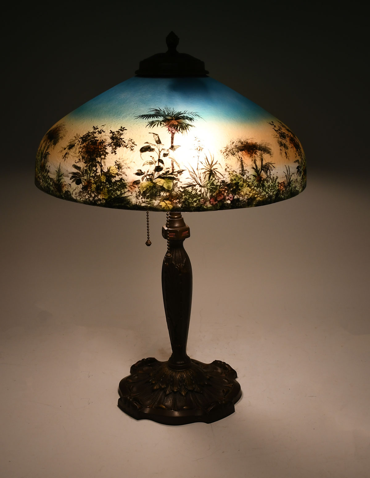 Appraisal: REVERSE PAINTED PITTSBURGH P L B LAMP Having a painted