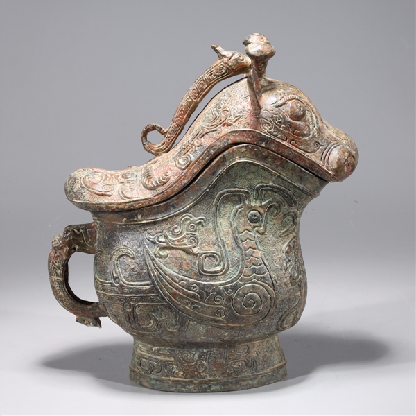 Appraisal: Chinese archaistic bronze covered animal vessel with allover molded and