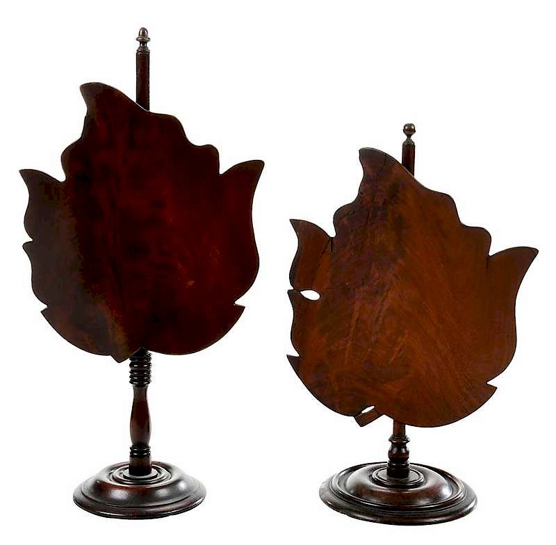 Appraisal: Two Leaf Form Table Top Fire Screens American th century