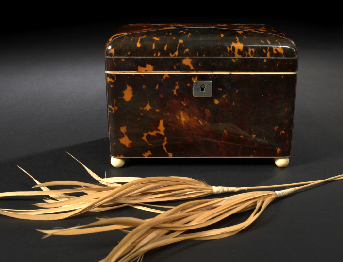 Appraisal: Edwardian Nickel Silver Wire-Inlaid Tortoiseshell and Bone Double-Compartment Tea Box