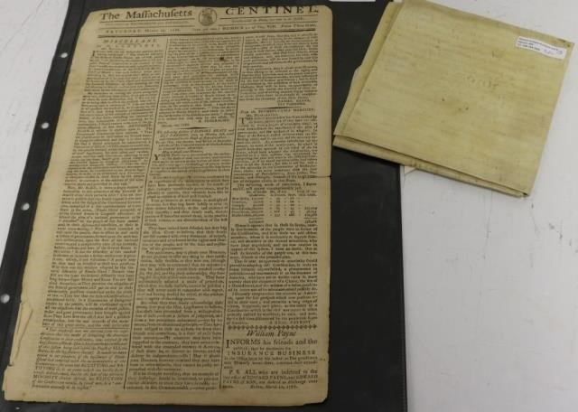 Appraisal: TWO PIECE EPHEMERA LOT TO INCLUDE THEMASSACHUSETTS CENTRAL NEWSPAPER DATED