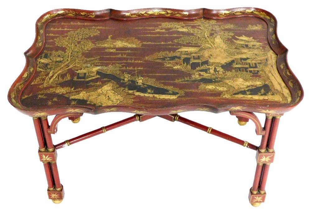 Appraisal: Chinoiserie tray top table early to mid th C painted