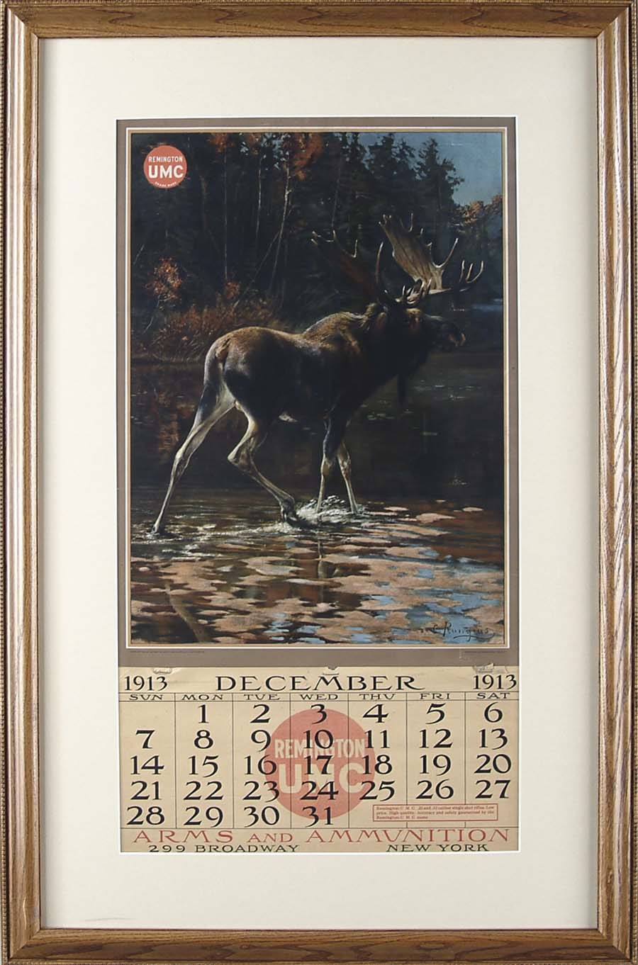 Appraisal: FRAMED REMINGTON UMC CALENDAR Wonderful image by Carl Rungius of