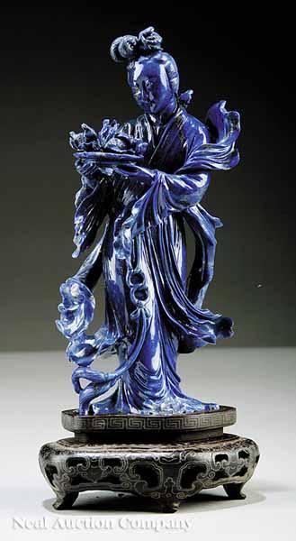 Appraisal: A Chinese Carved Lapis Lazuli Figure of Guanyin th c