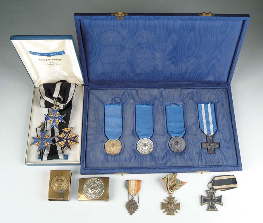 Appraisal: MEDAL AND BUCKLE LOT Consists of three replica Pour le