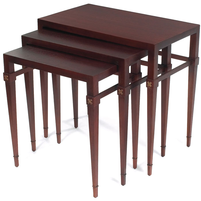 Appraisal: Tommi Parzinger nesting tables by Charak mahogany rectangular forms with