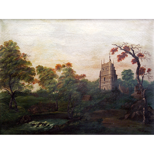 Appraisal: American Naive late th c castle in the hills oil