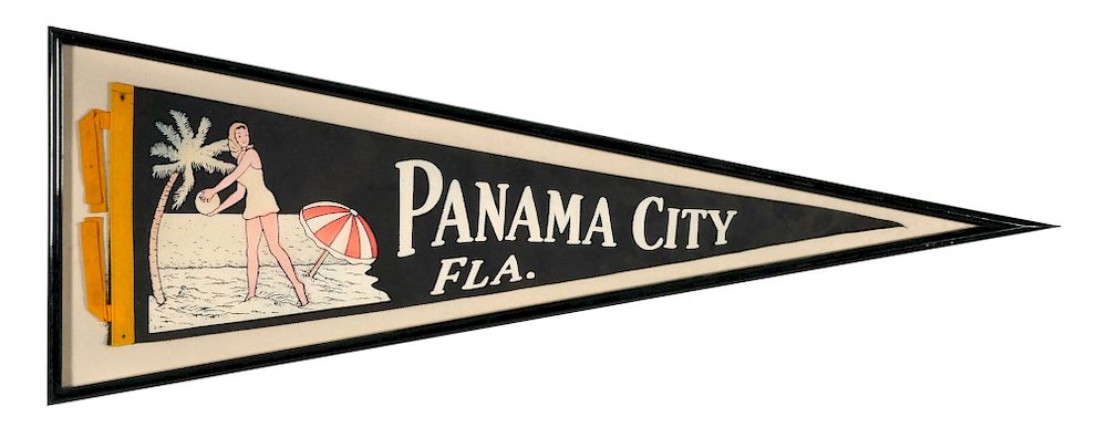 Appraisal: PANAMA CITY Framed Felt Pennant 's Beach 's vintage souvenir