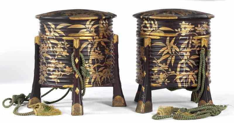 Appraisal: Pair of Kimono Boxeslate th century Japanese brown lacquer ring