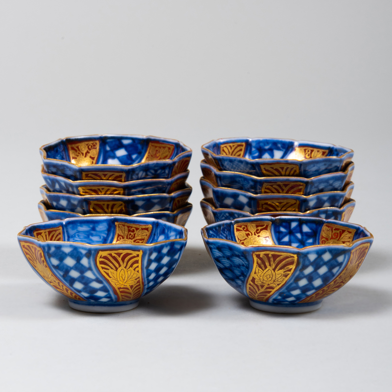 Appraisal: Set of Ten Japanese Blue and Red Porcelain Sake Cups