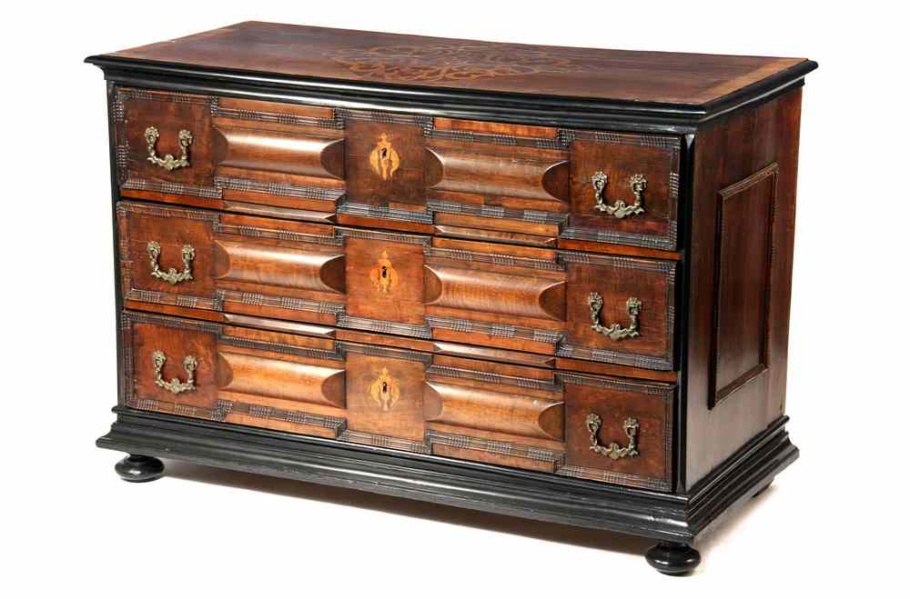 Appraisal: CHEST - th c Dutch three drawer chest with marquetry