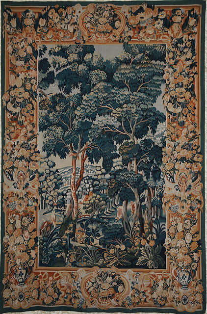 Appraisal: A MODERN HAND MADE VERDURE AUBUSSON STYLE TAPESTRY the central