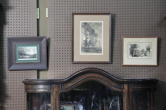 Appraisal: THREE FRAMED ETCHINGS One depicting an open air flea market