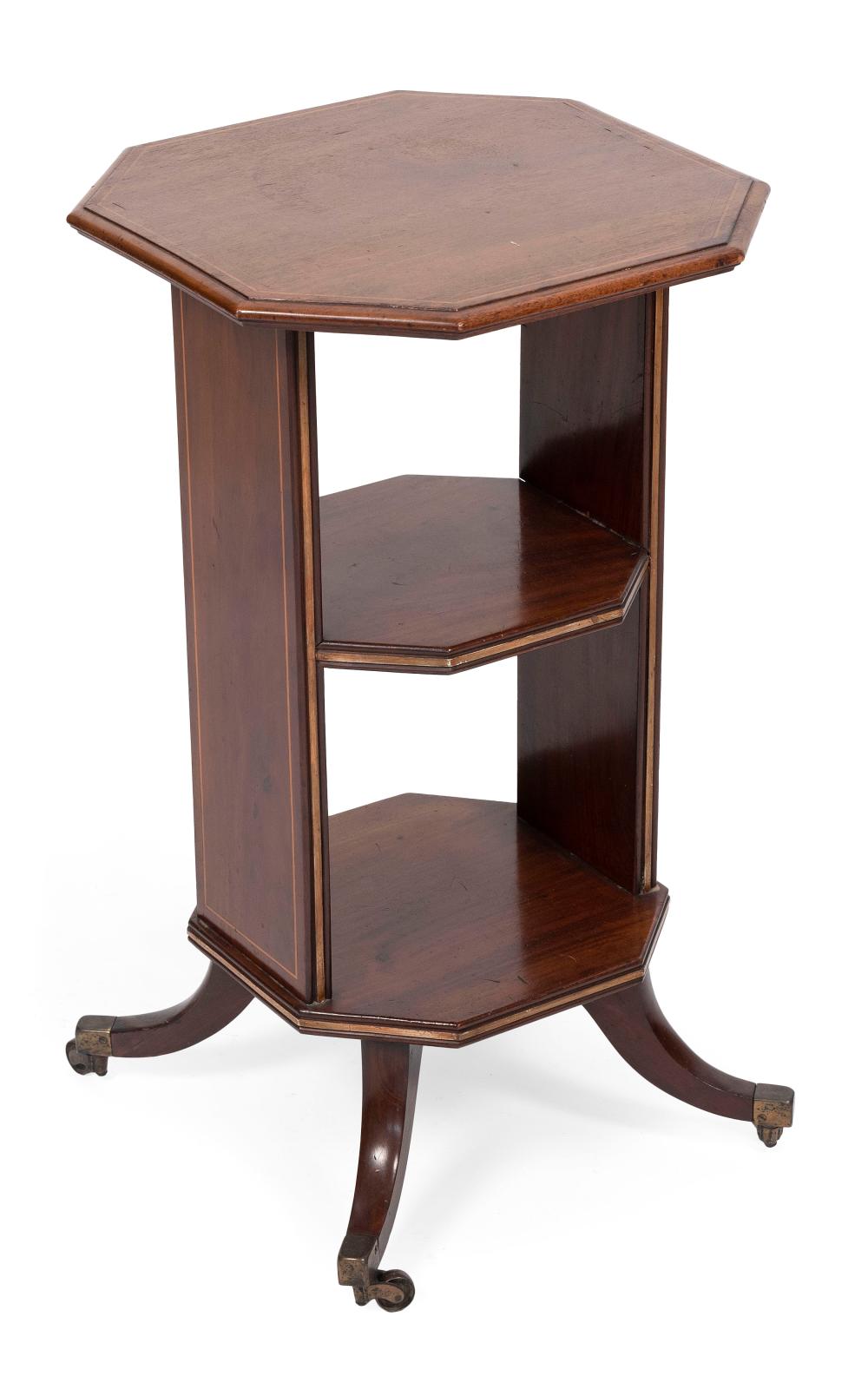 Appraisal: OCTAGONAL FEDERAL-STYLE THREE-TIER STAND TH CENTURY HEIGHT TOP X OCTAGONAL