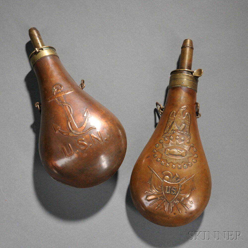 Appraisal: Model Navy Powder Flask and a Peace Flask c mid-