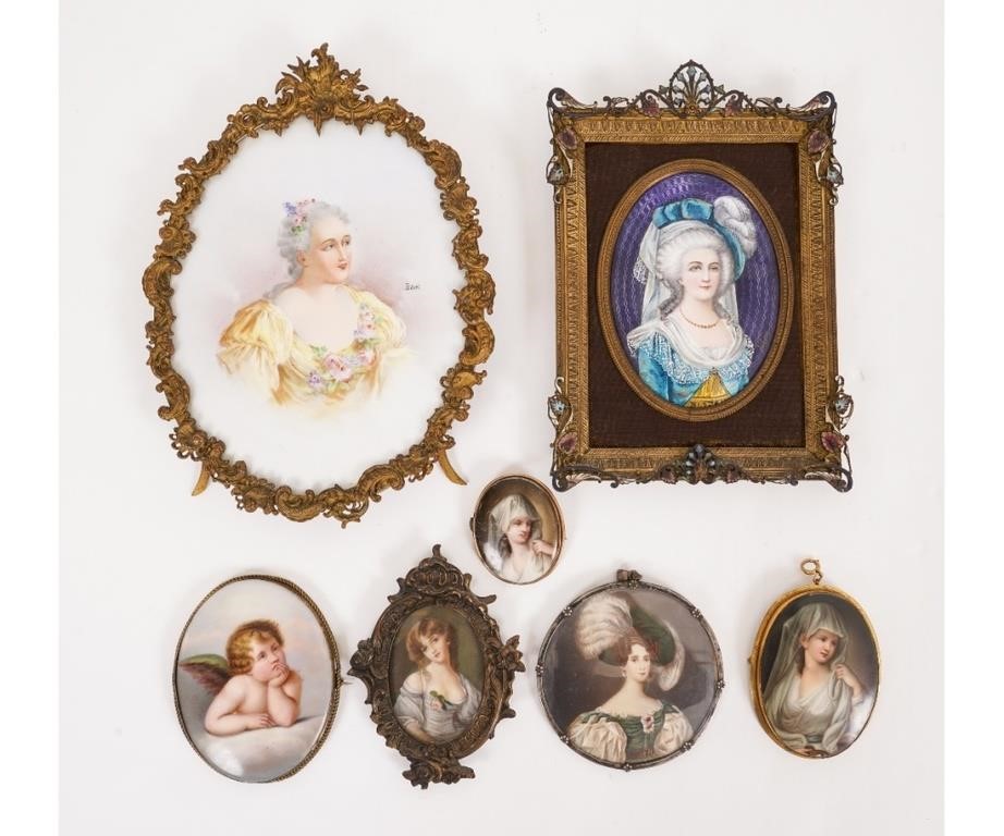 Appraisal: Seven painted on porcelain portraits of women and Raphael's Cherub