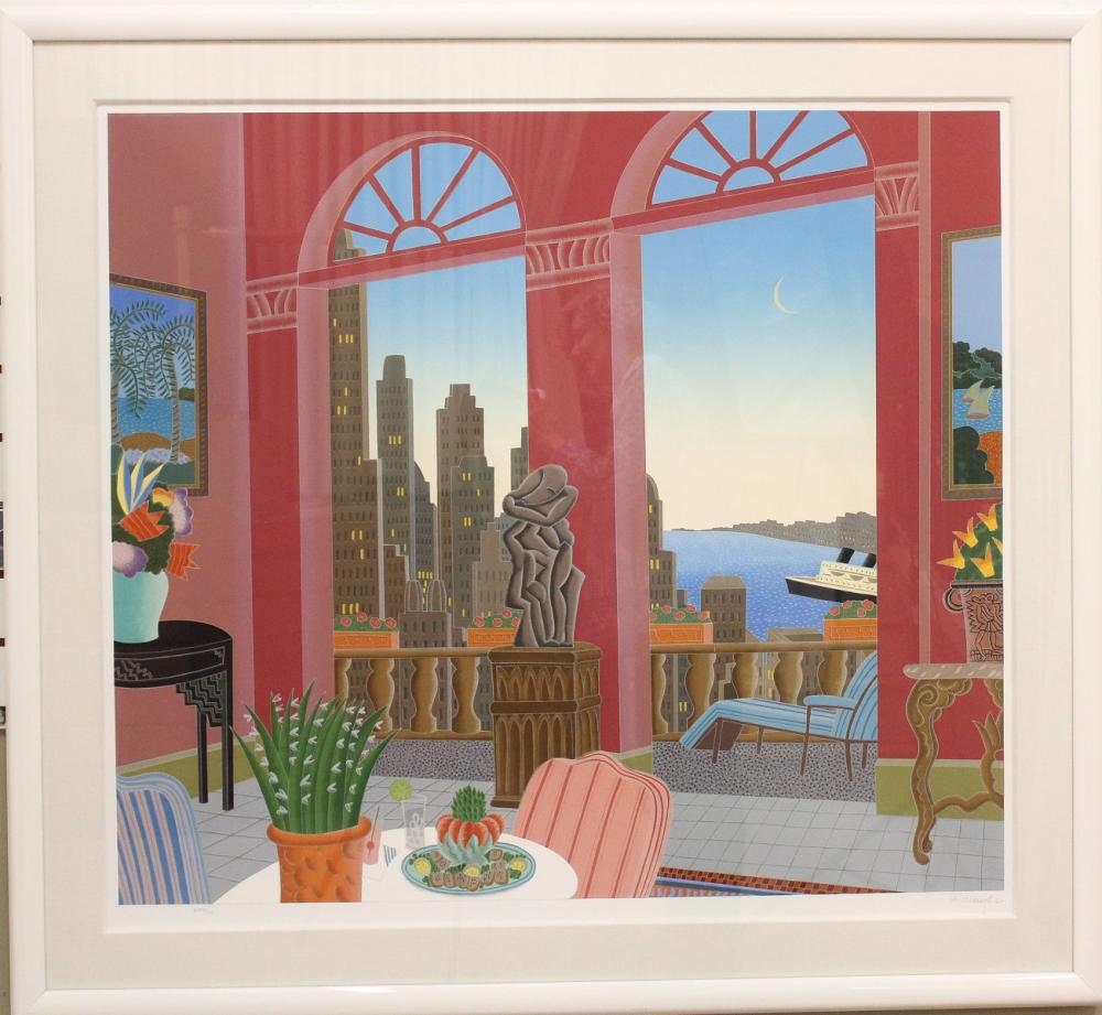 Appraisal: THOMAS McKNIGHT Connecticut born serigraph interior scene with large windows