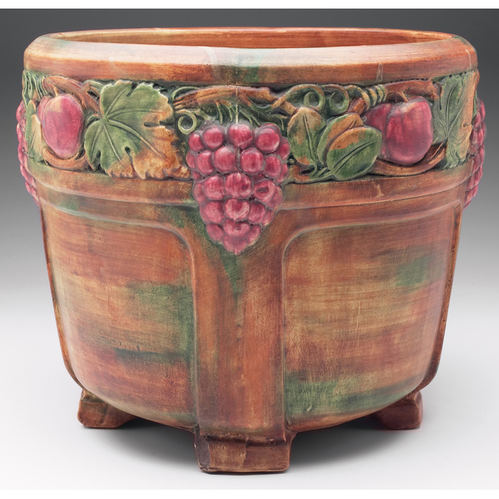 Appraisal: Weller Graystone Garden Ware jardiniere large form with grape and