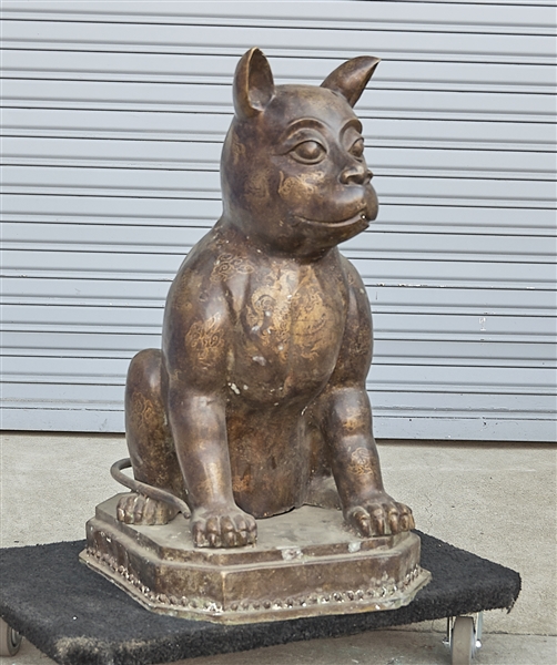 Appraisal: Chinese bronze figure of a cat glt designs of dragons