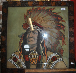 Appraisal: A Canadian silk and beadwork picture of a Native Indian