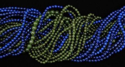 Appraisal: Group of Green Yellow Jade and Lapis Beads in Strands