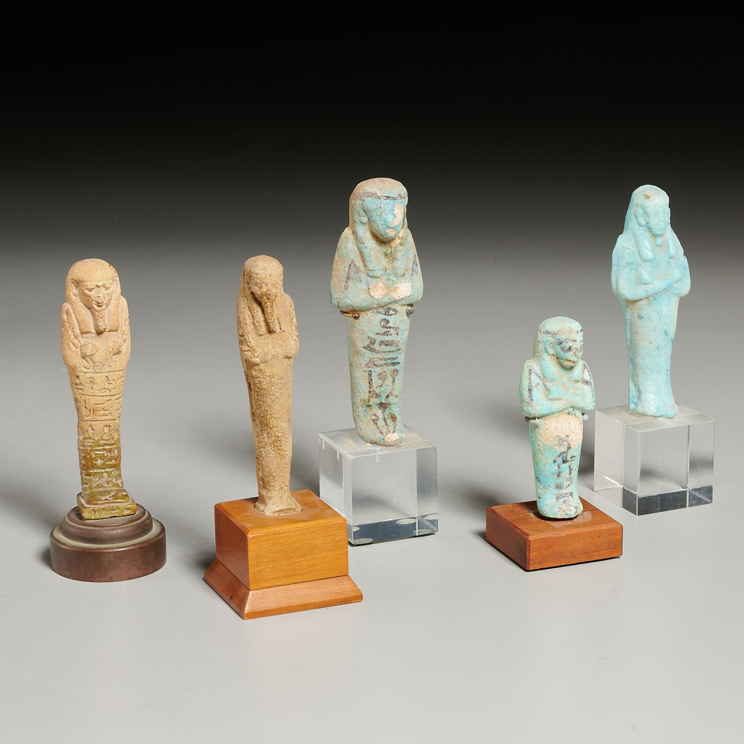 Appraisal: ANCIENT EGYPTIAN USHABTIS BC or older incl turquoise glazed faience