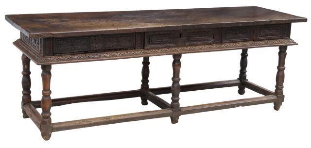 Appraisal: Spanish Baroque style walnut table th th c thick tabletop