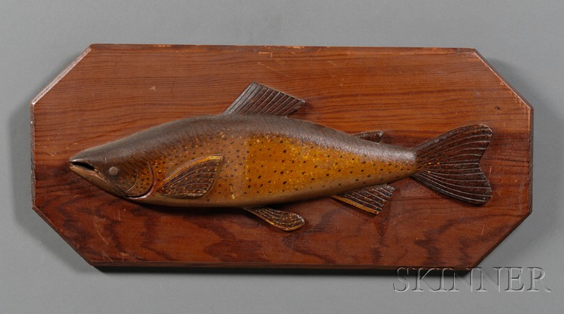 Appraisal: Carved and Painted Wooden Salmon Plaque America early th century