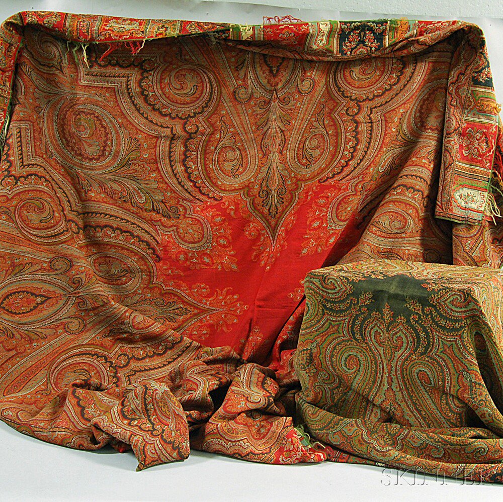 Appraisal: Two Machine-made Paisley Shawls Estimate - Red center - some