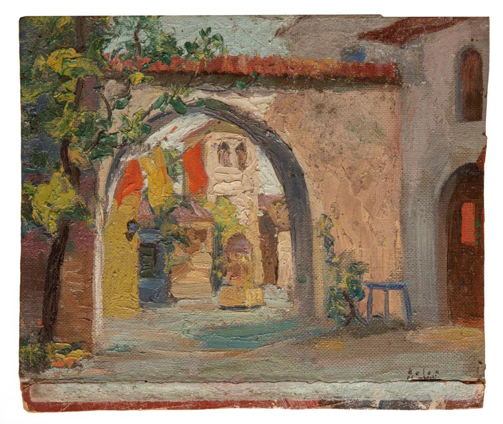 Appraisal: Helen Chamberlain American th c European Courtyard oil on masonite