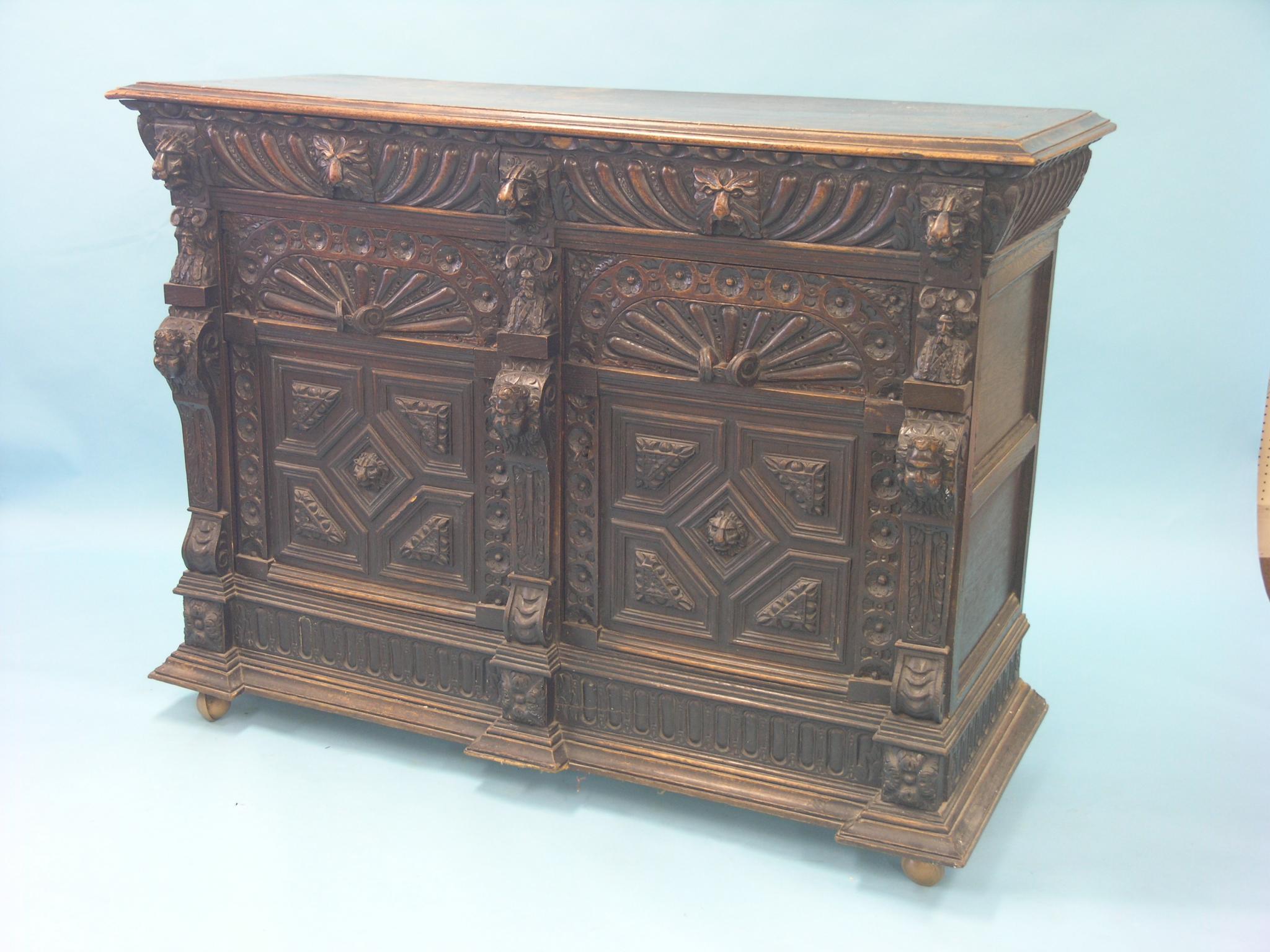 Appraisal: A late th century Flemish dark oak dresser base two