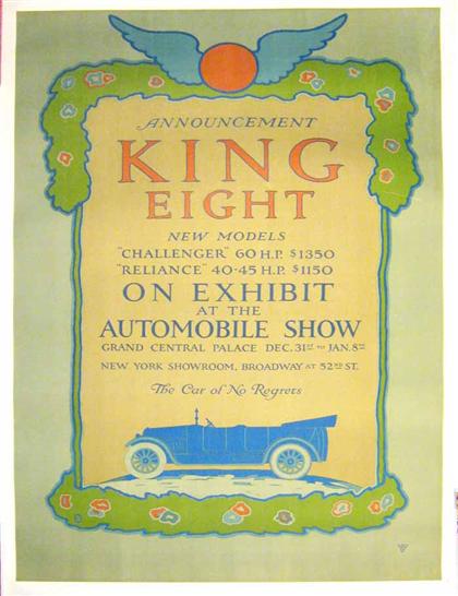 Appraisal: pieces Color Lithographic Posters Automobiles Announcement King Eight New York