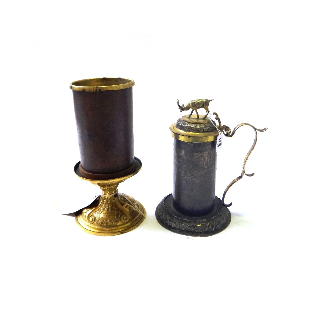 Appraisal: A gilt metal tankard possibly th century Scandanavian and an