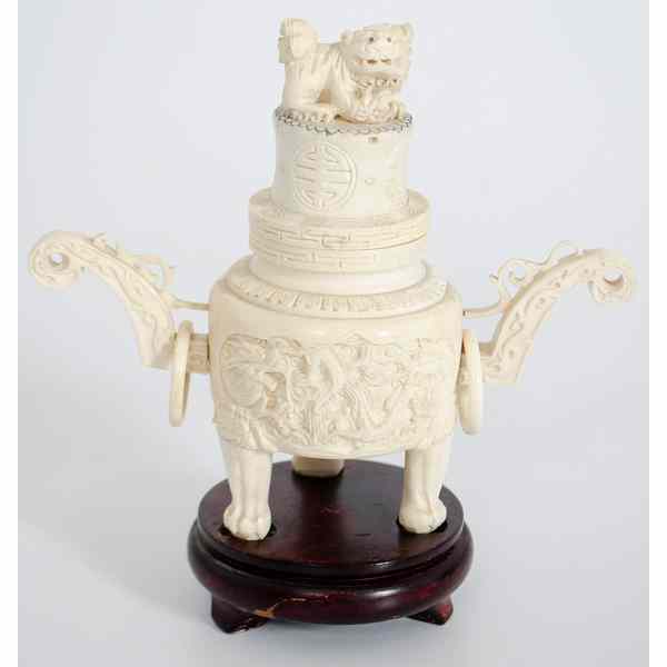 Appraisal: Chinese Carved Ivory Censor China A carved and inked censor