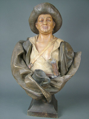 Appraisal: A Goldscheider pottery bust of a bucanneer by J Dupre