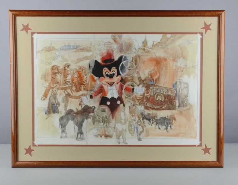 Appraisal: Unique Disneyland Circus Watercolor Artwork This handpainted pencil drawn sketch