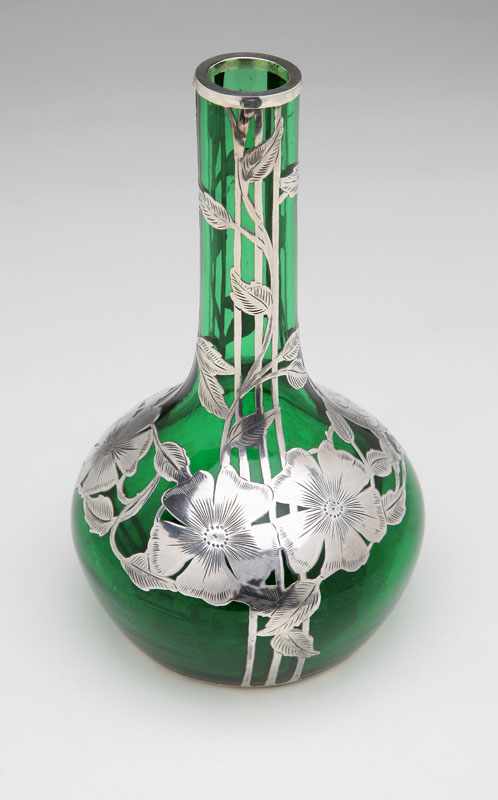 Appraisal: An Alvin sterling silver deposit emerald glass bottle vase Late