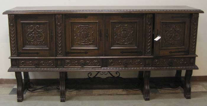 Appraisal: CARVED OAK SIDEBOARD ON STAND German or Belgian mid- th