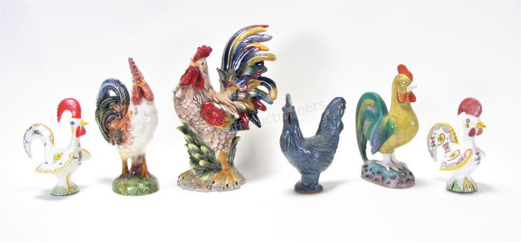 Appraisal: Group of Decorative Roosters six total including large J Willfred