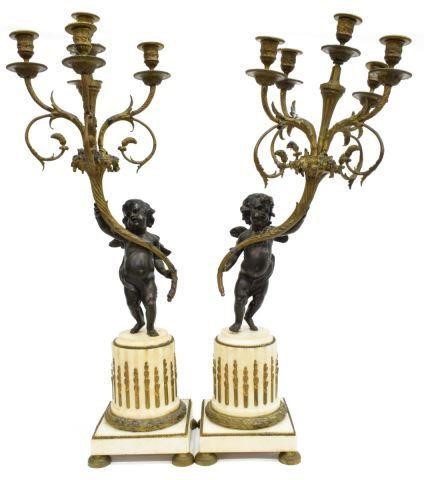 Appraisal: lot of French bronze and marble candelabra th c modeled