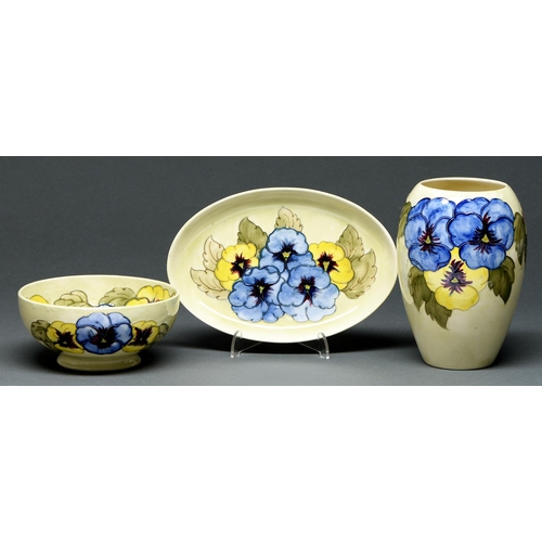 Appraisal: A Moorcroft Pansy Nouveau vase bowl and dish - vase